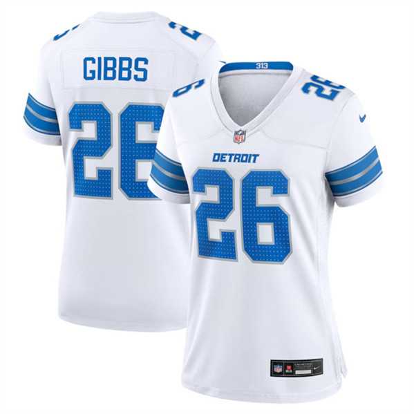 Womens Detroit Lions #26 Jahmyr Gibbs White Stitched Jersey Dzhi->women nfl jersey->Women Jersey